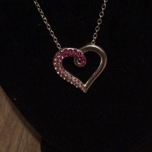Silvertone rhodium plated pink rhinestone necklace